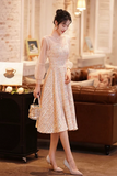 Champagne Long Sleeve Party Dress, Beautiful Knee Tea Length Prom Dress HZ0527