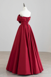 A Line Satin Dark Red Long Prom Dress, Dark Red Long Formal Dress HZ0527
