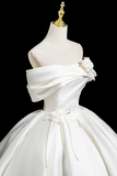 A Line Off Shoulder Satin White Long Prom Dress, White Long Formal Dress HZ0527