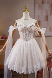 Ivory Lace Flower Pearl Birthday Short Party Dress, Lovely A Line Prom Dress HZ0527