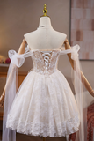 Ivory Lace Flower Pearl Birthday Short Party Dress, Lovely A Line Prom Dress HZ0527