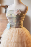 Lovely Tulle Pearl Short Prom Dress, A Line Strapless Evening Party Dress HZ0527