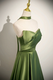 Green Satin Strapless Sweetheart A Line Prom Dress, Long Evening Dress HZ0527