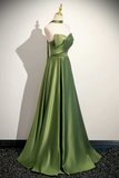 Green Satin Strapless Sweetheart A Line Prom Dress, Long Evening Dress HZ0527
