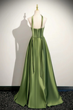 Green Satin Strapless Sweetheart A Line Prom Dress, Long Evening Dress HZ0527