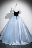 Black Velvet and Blue Satin Long Prom Dress, A Line Off the Shoulder Evening Dress HZ0527