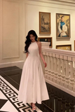 A Line Chiffon White Halter Long Party Dress, Wedding Party Dress HZ0527