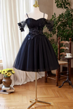 Navy Blue Tulle Short Homecoming Dress, Sweetheart Off Shoulder Prom Dress HZ0527