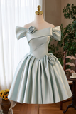 Gray Green Satin Short Prom Dress, Cute A Line Homecoming Party Dress HZ0527