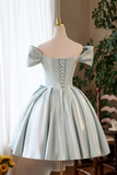 Gray Green Satin Short Prom Dress, Cute A Line Homecoming Party Dress HZ0527
