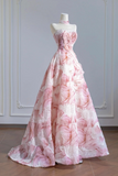 Pink Sequins Long A Line Prom Dress, Beautiful Strapless Evening Party Dress HZ0527