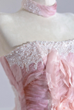 Pink Sequins Long A Line Prom Dress, Beautiful Strapless Evening Party Dress HZ0527
