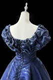 A Line Off Shoulder Satin Dark Blue Long Prom Dress, Long Formal Dress HZ0527
