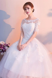White Tulle Short Sleeves Tea Length Wedding Party Dress, Party Dress HZ0527