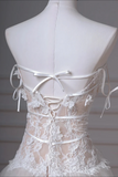 A Line Tulle Lace Ivory Long Prom Dress, Ivory Long Formal Dress HZ0527