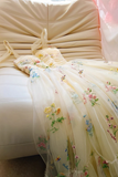 A Line Sweetheart Neck Tulle Lace Yellow Long Prom Dress, Formal Dress HZ0527