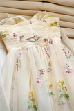 A Line Sweetheart Neck Tulle Lace Yellow Long Prom Dress, Formal Dress HZ0527