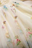 A Line Sweetheart Neck Tulle Lace Yellow Long Prom Dress, Formal Dress HZ0527