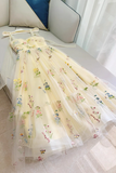 A Line Sweetheart Neck Tulle Lace Yellow Long Prom Dress, Formal Dress HZ0527