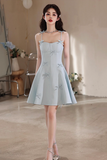 Lovely Light Blue Spaghetti Strap Short Prom Dress, A Line Evening Party Dress HZ0527