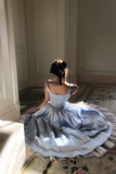 Lovely Satin Straps Scoop Tea Length Party Dress, Homecoming Dress with Bow HZ0527
