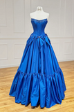 A Line Taffeta Blue Long Prom Dress, Blue Long Evening Dress HZ0527