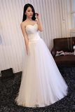 White Sweetheart Neck Tulle Long Prom Dress, Wedding Dress HZ0527
