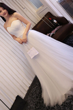 White Sweetheart Neck Tulle Long Prom Dress, Wedding Dress HZ0527