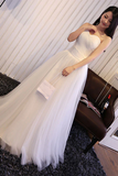 White Sweetheart Neck Tulle Long Prom Dress, Wedding Dress HZ0527