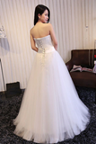White Sweetheart Neck Tulle Long Prom Dress, Wedding Dress HZ0527