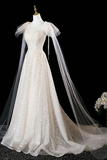 Champagne Tulle Sequins Long Prom Dress, Shiny A Line Evening Formal Dress HZ0527