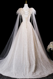 Champagne Tulle Sequins Long Prom Dress, Shiny A Line Evening Formal Dress HZ0527