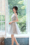 Gray Tulle Sequins Short Prom Dress, A Line Knee Length Party Dress HZ0527
