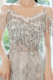 Gray Tulle Sequins Short Prom Dress, A Line Knee Length Party Dress HZ0527
