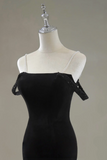 Mermaid Off Shoulder Velvet Sweep Train Black Prom Dress with Beads HZ0527