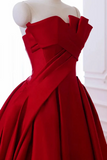 Red Satin A Line Prom Dress Evening Dress, Strapless Party Formal Dress HZ0527