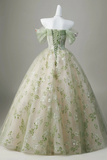 A Line Sweetheart Neck Tulle Lace Sequin Green Long Prom Dress HZ0527