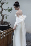 Elegant White Strapless Prom Dress, High Slit Fairy Wedding Guest Maxi Dress HZ0527