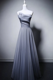 Strapless Light Gray Organza Long Prom Dresses, Long Formal Evening Dresses HZ0527