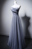 Strapless Light Gray Organza Long Prom Dresses, Long Formal Evening Dresses HZ0527