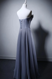 Strapless Light Gray Organza Long Prom Dresses, Long Formal Evening Dresses HZ0527