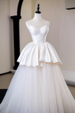 Light Champagne Satin Ball Gown with Polka Dot, Tulle Prom Dress HZ0527