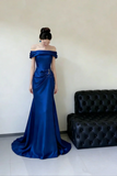 Blue Satin Mermaid Scoop Long Formal Dress, Beaded Evening Prom Dress HZ0527