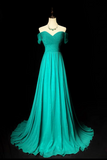 A Line Sweetheart Neck Chiffon Emerald Green Long Prom Dress HZ0527