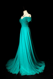 A Line Sweetheart Neck Chiffon Emerald Green Long Prom Dress HZ0527