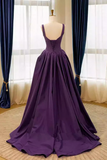 Purple Satin Beaded A Line Straps Sweetheart Prom Dress, Low Back Formal Dress HZ0527
