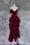 A Line Off Shoulder Silk Ruffles Burgundy Prom Dress, Burgundy Party Dress HZ0527