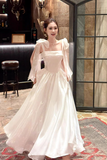 Glamorous Tulle Square Neck Evening Gown with Bow Straps for Formal Party HZ0527