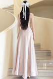 Pink Shiny Satin Spaghetti Strap A Line Long Prom Evening Gown HZ0527