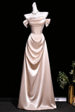 Champagne Strapless Satin Off Shoulder Prom Dress, A Line Evening Dress HZ0527